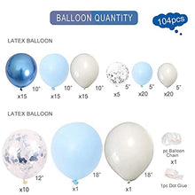 Load image into Gallery viewer, Blue Balloons Garland Arch Kit - 104Pcs Macaron Blue White Silver Balloon arch kit Decorations Set with Confetti Balloons pack for Boys and Girls Baby Shower,Wedding, Birthday Party Decor