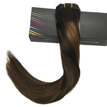 Load image into Gallery viewer, Googoo Clip in Hair Extensions Ombre Natural Black to Light Brown Remy Human Hair Extensions Clip in Real Natural Hair Straight Double Weft Hair Extensions 7pcs/120g 16inch