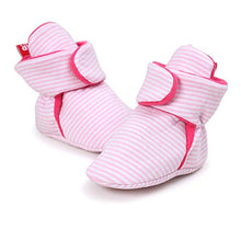 Load image into Gallery viewer, LACOFIA Newborn Baby Boys Girls Anti-Slip Soft Sole Slipper Booties Infant Winter Crib Sock Shoes Pink Stripe 0-6 Months