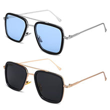 Load image into Gallery viewer, FRIUSATE 2 Pieces Sunglasses Retro Vintage Sunglasses Square Metal Frame Sunglasses UV400 Sunglasses for Women Men