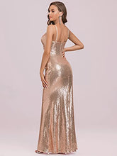Load image into Gallery viewer, Ever-Pretty Women's Fashion Spaghetti Straps Floor Length Sequins Mermaid Long Evening Party Dresses Rose Gold 12UK