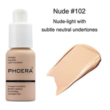 Load image into Gallery viewer, PHOERA 30ml Foundation Liquid Full Coverage 24HR Matte Oil Control Concealer (Nude & Buff Beige) with Makeup Face Primer & Wooden Handle Foundation Brush & Petal-Shaped Cosmetics Brush