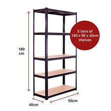 Load image into Gallery viewer, G-Rack Garage Shelving Units - 5 Tier Metal Storage Shelves - Black Utility Rack for Shed, Workshop, Office Warehouse - 180cm x 90cm x 40cm, 875KG Capacity (175KG Per Shelf Unit) - 5 Year Warranty