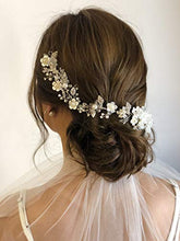 Load image into Gallery viewer, SWEETV Ivory Flower Wedding Headband-Silver Headpiece Hair Vine for Brides, Bridesmaid Birdal Hair Accessories