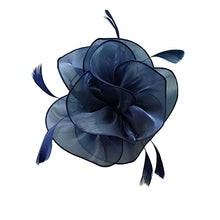 Load image into Gallery viewer, Fascinator Hat Feather Mesh Net Veil Party Hat Ascot Hats Flower Derby Hat with Clip and Hairband for Women (G1-DARKBLUE)(Size:L)