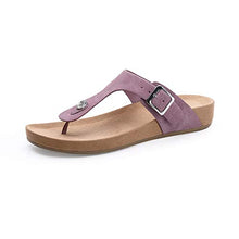Load image into Gallery viewer, MecKiss Women’s Classic Platform Thong Sandals Toe Post Buckle T-bar Slippers Taux Leather Slip On Flip Flops Casual Beach Shoes (Light Lilac, Numeric_6)