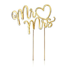 Load image into Gallery viewer, Gold Mr Mrs Cake Wedding Topper for Anniversary, Bridal Shower (5.2 x 6.5 In)