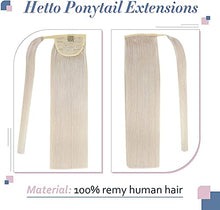 Load image into Gallery viewer, Hetto Human Hair Ponytail White Blonde Wrap Around Ponytail Hair Extensions Real Remy Ponytail Hair Extensions Straight #60 Blonde 70g 12 Inch