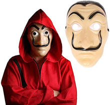 Load image into Gallery viewer, LADIES ADULTS UNISEX BANK ROBBER FANCY DRESS COSTUME. RED JUMP SUIT WITH HOOD COSTUME + SALVADOR DALI MASK. TV SHOW FANCY DRESS. SIZE: SMALL
