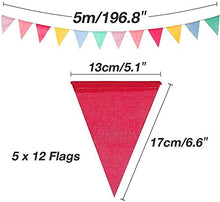 Load image into Gallery viewer, DYFFLE 60 Flags 67ft Bunting Flags, Imitated Linen Bunting Outdoor Waterproof, Festival Bunting with 18 Macarons Balloons, Garden Bunting for Home, Birthday, Party Garden Decoration (5 Bunting Banner)