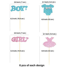 Load image into Gallery viewer, Unimall 24Pcs Boy or Girl Cupcake Toppers Glitter Onesie Jumpsuit Cupcake Picks Baby Shower Cake Toppers Kids Birthday Gender Reveal Party Cake Decorations Supplies