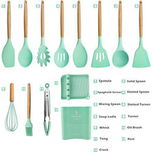 Load image into Gallery viewer, BenRich Silicone Kitchen Utensils Set, 11 Pcs Wooden Handles Spatula Set, Cooking Kitchen Utensils Set for Non-Stick Pans, Silicone Spatulas with Holder for Cooking Kitchen Tool Gadgets (Green)