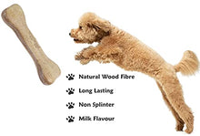 Load image into Gallery viewer, Woof Wood Bone Dog Chew Toys - Aggressive Chewers Dogs Chewing Stick - Puppy Teething Milk Flavour - Long Lasting Durable Natural Pine Fibre - Medium Size Safe Edible Treats Wooden Toy No Splinters