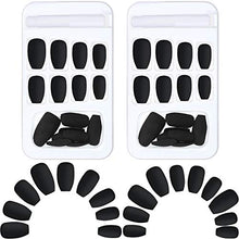 Load image into Gallery viewer, 48 Pieces Matte False Nails Full Cover Coffin Fake Nails Artificial Nail Tips with 2 Pieces Nail Glue 2 Pieces Nail Files and Wooden Stick for Women Nail DIY Art Set (Black)