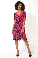Load image into Gallery viewer, Roman Originals Women Fit & Flare Skater Dress Ladies Stretch Jersey Casual Summer Autumn Winter Party Beach Cruise Holiday V-Neck Knee Length - Fuchsia - Size 18