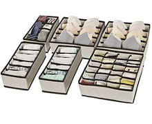 Load image into Gallery viewer, Evance Underwear Drawer Organiser Set of 6, Folding Draw Dividers Storage Bins Box, Collapsible Closet Dividers and Fabric Wardrobe Organisers (Beige)