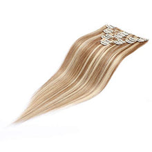 Load image into Gallery viewer, 100% Real Remy Hair Clip in Human Hair Extensions 8pcs 16-22inch Grade 7A Long Straight Natural 18 Clips Highlighted, 16"-65gram, #12 Golden Brown mix 613# Bleach Blonde