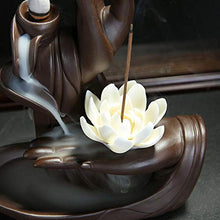 Load image into Gallery viewer, Zen Lotus Backflow Incense Burner with 20pcs Backflow Incense Cone, Home Ceramic Backflow Incense Cone Holder Burner