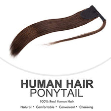 Load image into Gallery viewer, Ponytail Hair Extensions Real Human Hair - Wrap Around Clip in Ponytail Hair Piece Straight (#4 Medium Brown, 14"-80g)
