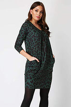 Load image into Gallery viewer, Roman Originals Women Animal Print Dress with Pockets Ladies Leopard Tunic Shift Jersey Stretchy Slouch Office Smock Smart Loose Cocoon Oversized Fit Party Casual V Neck UK - Green & Black - Size 12
