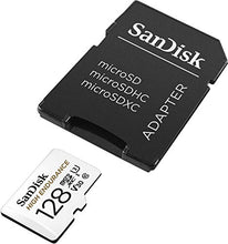 Load image into Gallery viewer, SanDisk HIGH ENDURANCE Video Monitoring for Dashcams & Home Monitoring 128 GB microSDXC Memory Card + SD Adaptor, Up to 100 MB/s read and 40 MB/s Write, Class 10, U3, V30, White