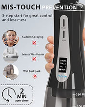 Load image into Gallery viewer, MySmile Powerful Cordless Water Flosser Portable Dental Oral Irrigator with 5 Modes OLED Display 8 Replaceable Jet Tips and 350 ML Detachable Water Tank for Home Travel Use (Black)