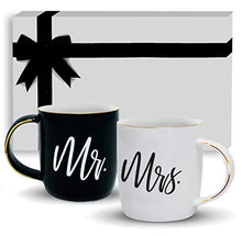 Load image into Gallery viewer, Gifffted Mr and Mrs Mugs, Unique Wedding Gift for The Couple, Gifts for Engagement, His Hers Anniversary, Bride Groom, Women, Presents for Couples on Valentines|Christmas, Black/White Coffee Set