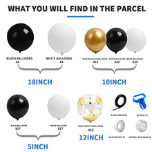 Load image into Gallery viewer, 103pcs Black Gold Confetti Party Balloons, 18inch Large Black White Balloons 12inch Birthday Graduation New Years Decorations with 4 Accessories Party Supplies Garland Arch Kit for Kids and Adults