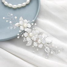 Load image into Gallery viewer, Vakkery Bride Flower Wedding Hair Vines Silver Pearl Hair Piece Bridal Hair Accessories for Women and Girls