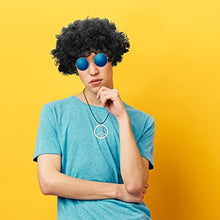 Load image into Gallery viewer, Dacitiery 3 Pcs Hippie Costume Set, Funky Afro Wig VintageSunglasses and Peace Sign Necklace Fancy Dress Hippy Accessories for60s/70s Theme Party( Black)