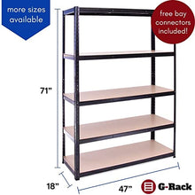 Load image into Gallery viewer, Garage Shelving Units: 180cm x 120cm x 45cm | Heavy Duty Racking Shelves for Storage - 1 Bay, Black 5 Tier (175KG Per Shelf), 875KG Capacity | For Workshop, Shed, Office | 5 Year Warranty