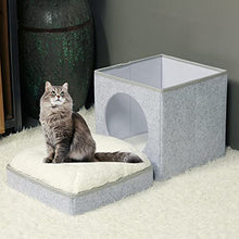 Load image into Gallery viewer, Bonlife Winter Felt Small Cat House Indoor,Foldable Pets Bed Cave Kennel with Two Move Cushion,Dog Bed Warm Comfortable,Light Grey,32X32X39CM