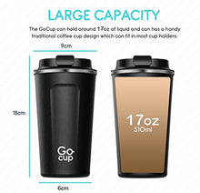 Load image into Gallery viewer, Travel Mug, Insulated Thermal Coffee Cup with Leakproof Lid, 510ml, UK Brand, Stainless Steel, Reusable, Large Size, Keep Drinks Hot and Cold, 17oz, Blue…