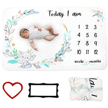 Load image into Gallery viewer, Baby Blanket - RIGHTWELL Baby Monthly Milestone Blanket for Boys Girls, Baby Milestone Blanket Unisex Printed Growth Soft Blankets with 2 Felt Photo Frame Newborn Gift track Age Growth