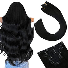 Load image into Gallery viewer, Ugeat Clip in Hair Extensions Real Human Hair 20inch Human Hair Clip in Extensions #1B Off Black Clip in Real Hair Extensions 7PCS 100G