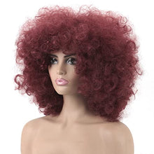 Load image into Gallery viewer, ZeniRuec Loose Curly Wigs for Black Women Afro Curly Wig for Women Fluffy Curly with Bangs Big Bouncy Bob Daily Party Synthetic wigs Wine red