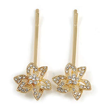 Load image into Gallery viewer, Avalaya 2 Bridal/Prom Clear Crystal Flower Hair Grips/Slides in Gold Tone - 65mm Across