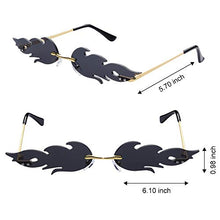 Load image into Gallery viewer, Haichen 2 Pairs Trendy Stylish Flame Sunglasses Rimless Color Mirrored Fire Flame Shape Glasses for Men Women (Black+Purple)