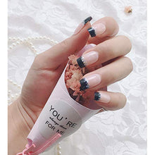 Load image into Gallery viewer, YUNAI French Fake Nail Nude Nails with Black and Glitter Top Artificail Nails for Daily Wear Medium-Long Size Nails