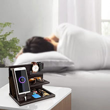 Load image into Gallery viewer, Gifts for Men Fathers Day Presents for Dad Birthday Gifts for Him Mens Bedside Organiser for Him Wooden Docking Station for Men Bedside Gadgets for Dad Grandad Gifts Bedside Table Organiser(Black)
