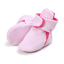 Load image into Gallery viewer, LACOFIA Newborn Baby Boys Girls Anti-Slip Soft Sole Slipper Booties Infant Winter Crib Sock Shoes Pink Stripe 0-6 Months