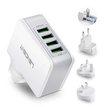 Load image into Gallery viewer, LENCENT USB Charger Plug, 4-Port USB Universal Travel Adaptor Plug, 22W/5V 4.4A Wall Charger with UK/USA/EU/AUS Worldwide Travel Charger Adapter for iPhone, iPad, Android, Tablets and More