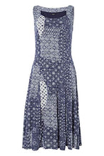 Load image into Gallery viewer, Roman Originals Fit & Flare Dress - Ladies Patchwork Geometric Tropical Floral Print Skater Stretch Jersey Swing Smart Strappy Flattering Casual Summer Sleeveless Knee Length - Blue - Size 10