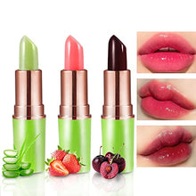 Load image into Gallery viewer, 3 Pcs Red Cherries Color Changing Lipstick,Aloe Vera Strawberry Long Lasting Lip Care Moisturizer Lip Balm Korean Magic Color Change Lip Gloss Lip Tint Stain Matte Makeup Jelly Crystal Lipstick Set for Women