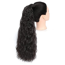 Load image into Gallery viewer, Long Corn Wave Ponytail Extension Clip in Ponytail Extension Wrap Around Long Wavy Curly Pony Tail Hair Fluffy Synthetic Hairpiece for Women (2#Black Brown)