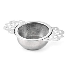 Load image into Gallery viewer, Tea Filter, Stainless Steel Tea Strainer with Bowl, Lace Double Handles Traditional Loose Leaf Tea Strainer Ultra Fine Mesh Tea Infuser (Silver)