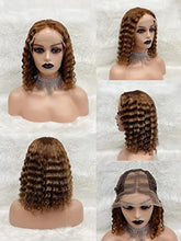 Load image into Gallery viewer, Highlight Human Hair Lace Front Wigs Deep Wave #4/27 Ombre Paino Colored Glueless Wigs Pre Plucked 13x4 Lace Frontal Wig Curly Water Wave Lace Wig Honey Blonde Real Human Hair 180% Density(10 Inch)