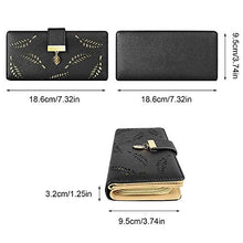 Load image into Gallery viewer, Molylove Women's Wallet Hollow Leaf Pattern Bifold Leather Lady Long Wallet Purse Zipper Handbag Button Clutch Bag (Black)