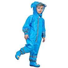 Load image into Gallery viewer, LIVACASA 3D Cute Raincoat Kids Waterproof Breathable Rainsuit All in One Puddle Suits Boys Girls Hooded Muddy Suit with Reflector Lightweight PVC Transparent Hat Brim for Kids Blue S 3-5 Years