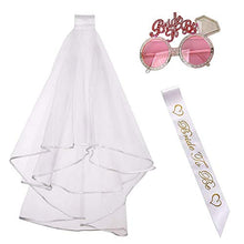 Load image into Gallery viewer, nuosen 3 Piece Hen Night Party Accessories Set, Bridal Wedding Veil Bachelorette Party with Comb White Bride to Be Satin Sash and Sunglasses